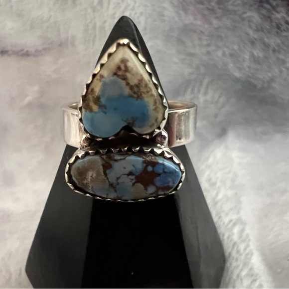 Golden Hills Jewelry - ❤️ Rare Golden Hills Turquoise 2 Stone Southwestern 7.5 Adjustable Ring 6.9gm